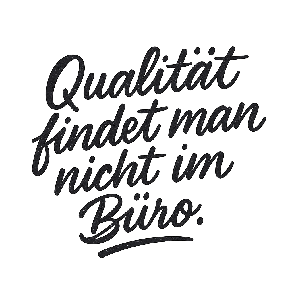 Qualität findet man nicht im Büro.